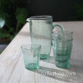 Зеленое стеклянное кувшин для питья стаканы